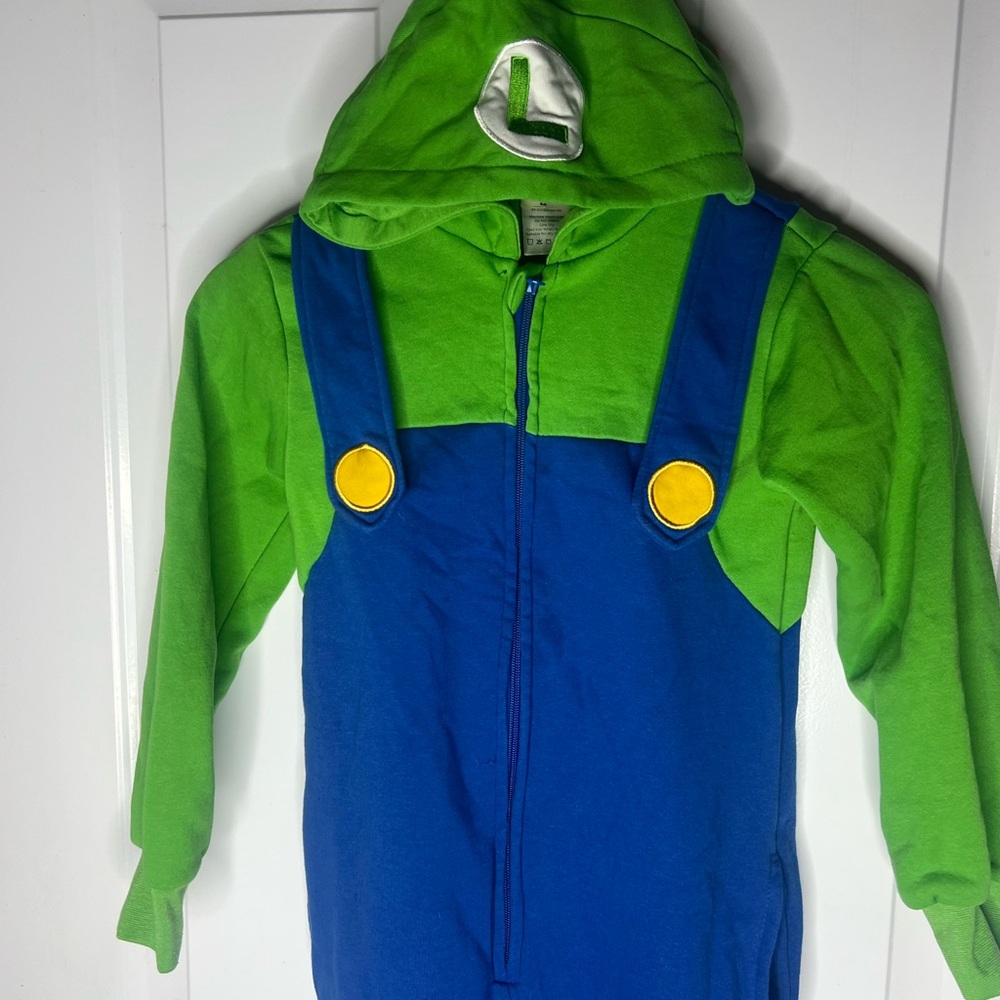 Luigi Big Boys Fleece Sweater Hoodie Zip Up Jacket Size M Mario Brothers
